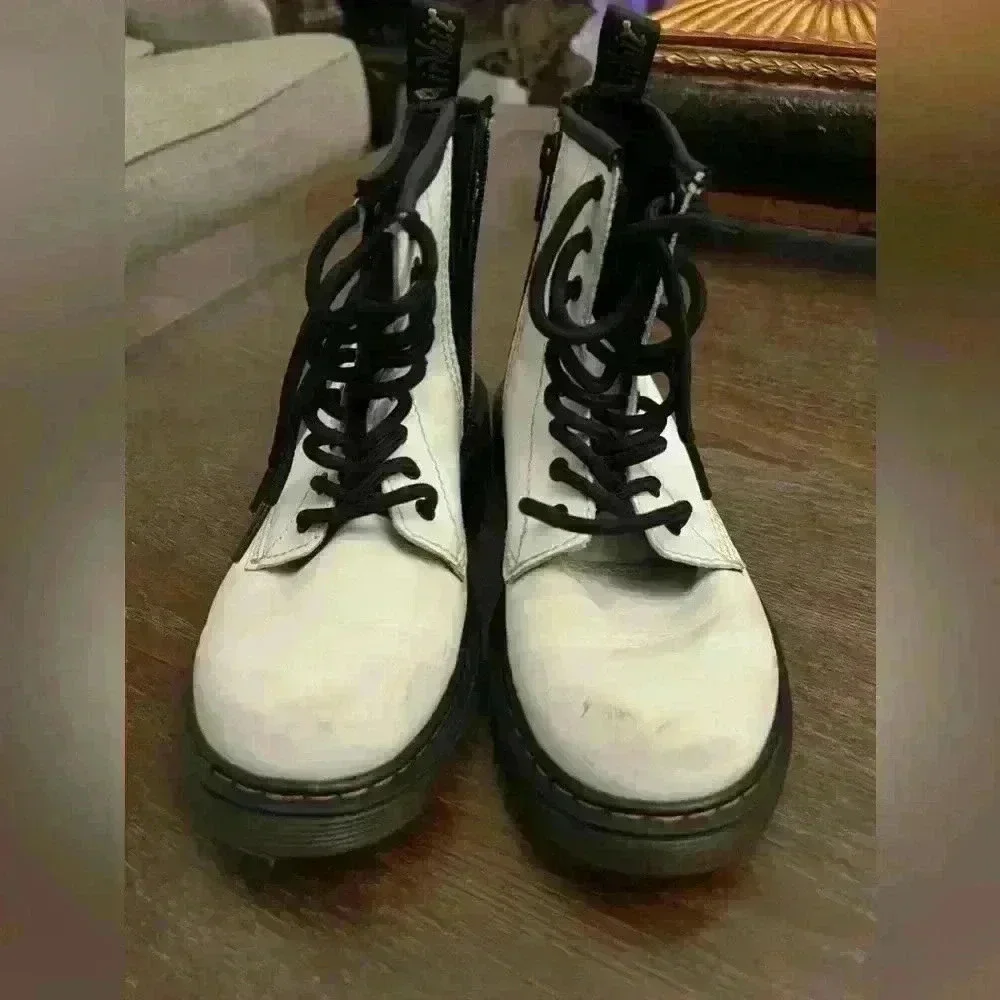 Dr Martens 1460 J Girls White Boots Size 3 Side Zip